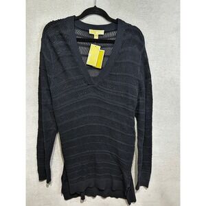 MICHAEL KORS‎ Womens Sweater Tunic Top Size 0X Navy Blue Open Knit Long Sleeve